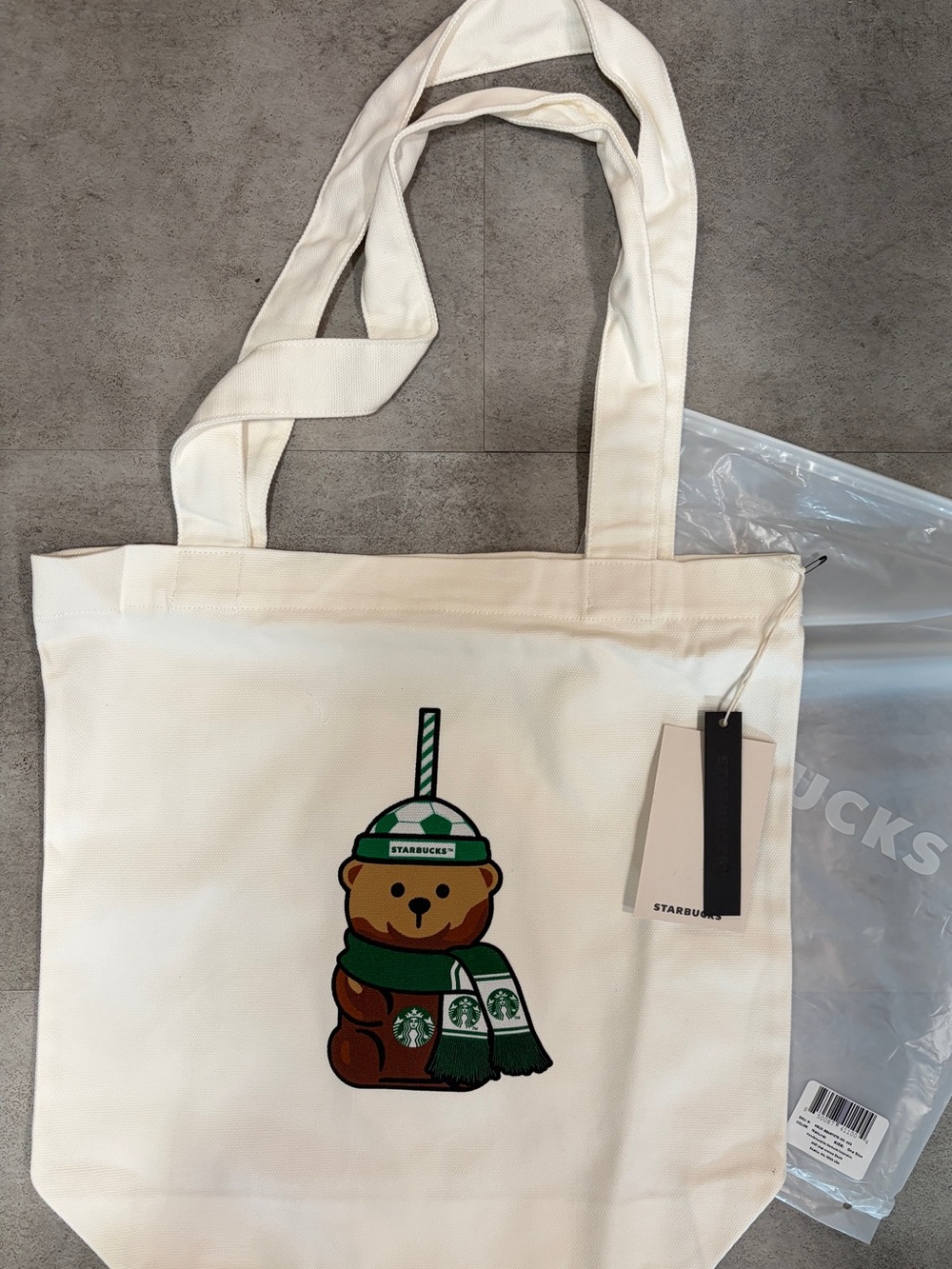 Limited Edition 26’ Starbucks Bearista w Scarf Soccer Theme Tote new w tags